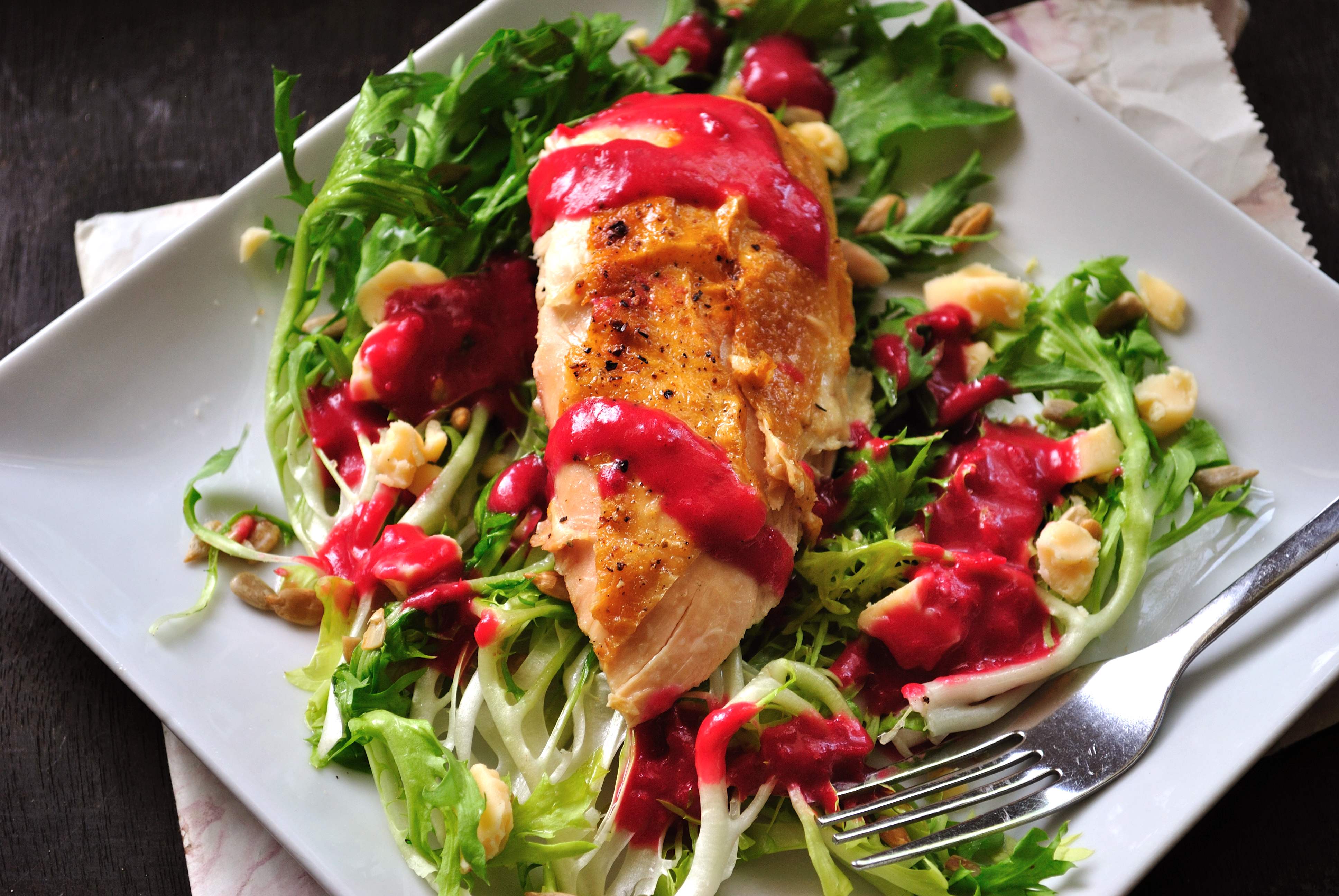 Roasted Chicken & Frisee Salad with Cranberry Vinaigrette