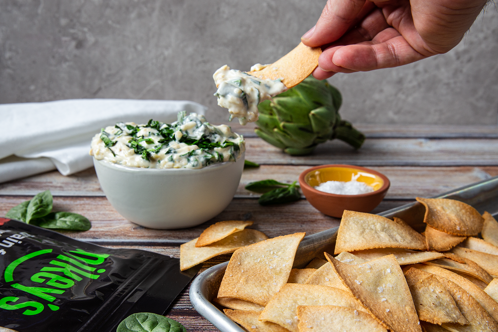 Spinach Artichoke Dip with Gluten-free Tortilla Chips