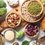 Vegan Protein Source. Beans Lentils Nuts Broccoli Spinach And Seeds.
